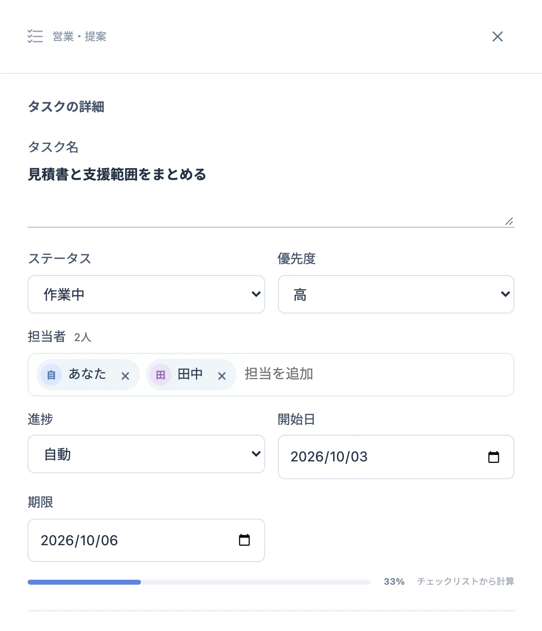 タスクの詳細の画面