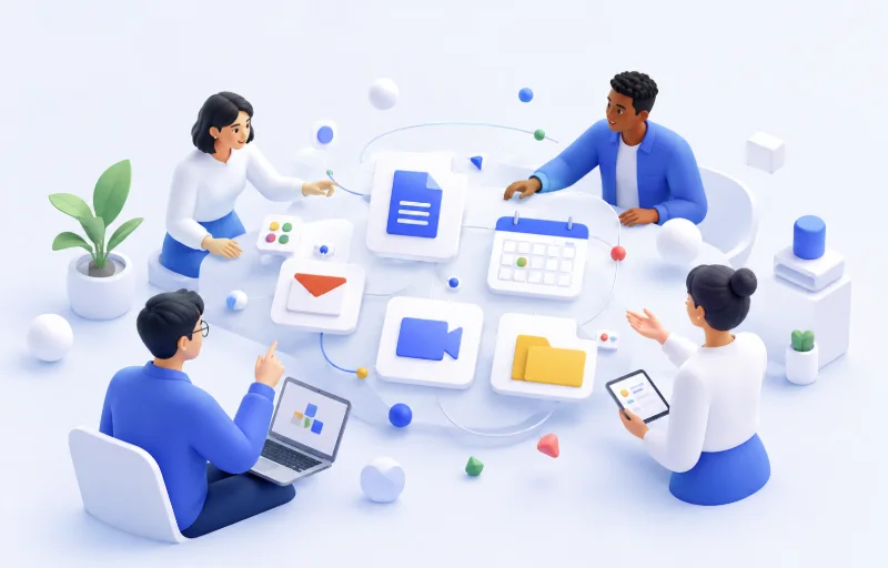 Google Workspaceで情報とチームがつながる共同作業のイメージ